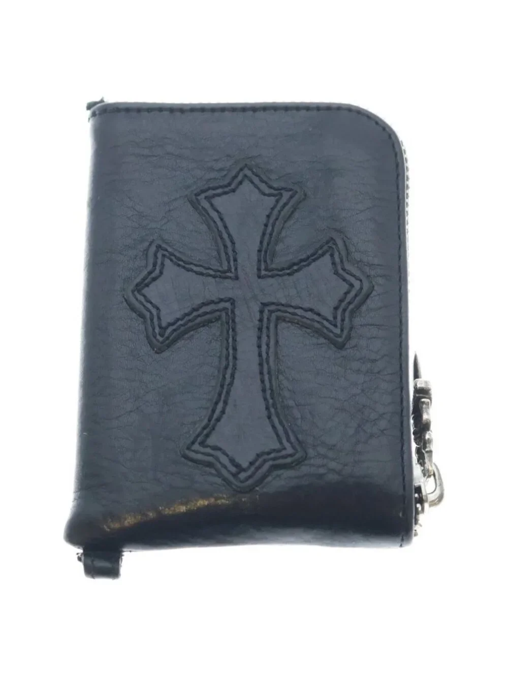 Chrome Hearts Tiny Zip Cross Patch Dagger Zip Leather Coin Purse Compact Wallet